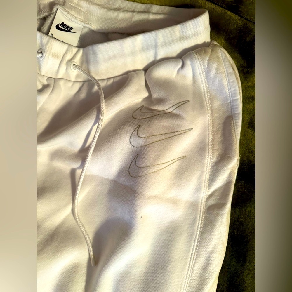 White Nike Sweatpants with pleather shimmer